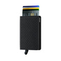 Secrid Slimwallet Perforated│art. SPF-BLACK│Pasjeshouder│voorkant met uitgeschoven pasjes en clip