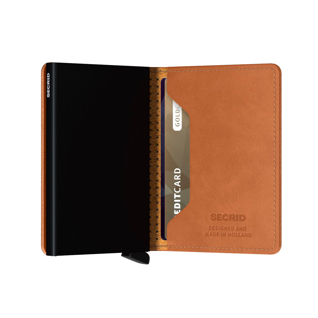 Secrid Slimwallet Perforated│art. SPF-COGNAC│Pasjeshouder en Portemonnee│half open