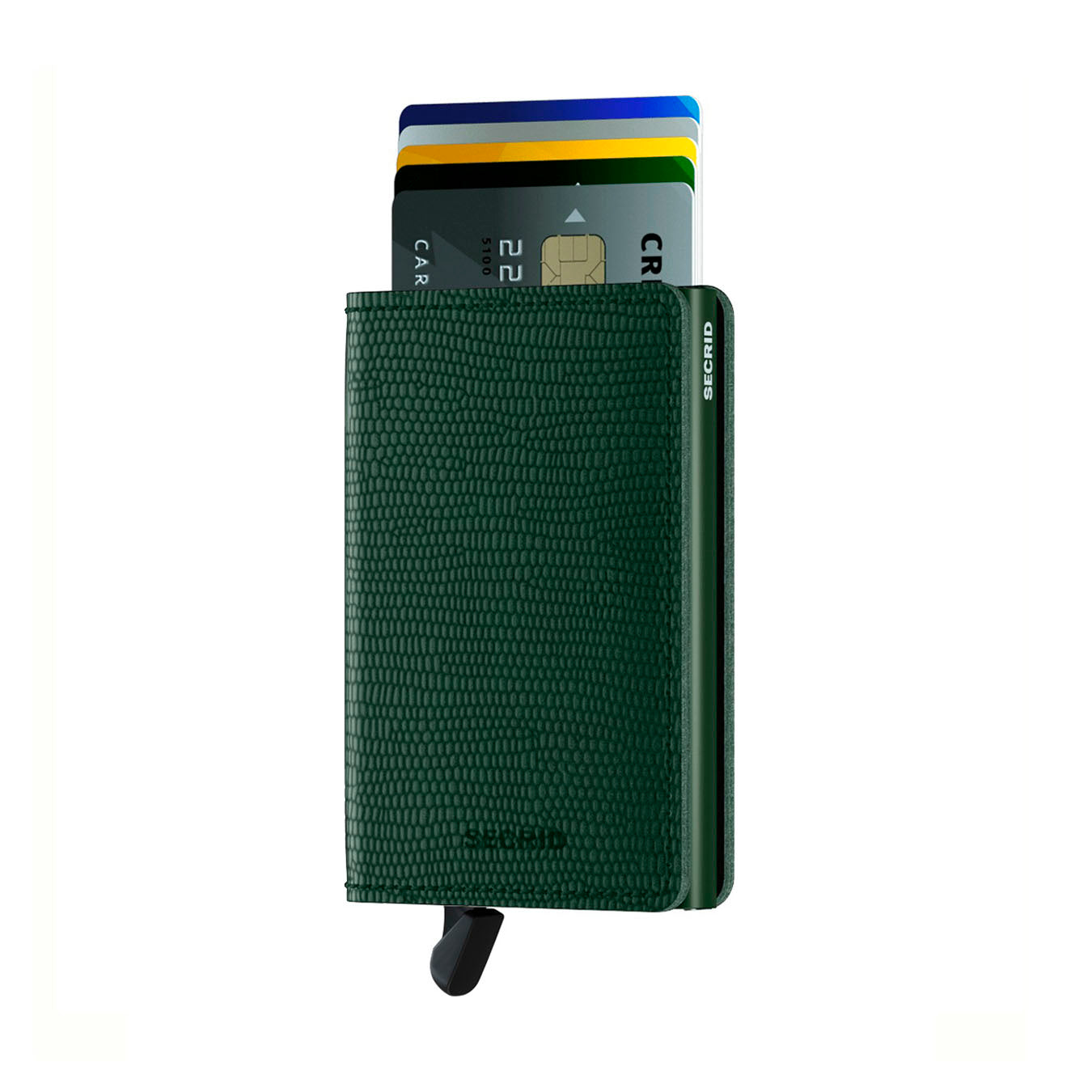 Secrid Slimwallet Rango│art. SRA-GREEN│Pasjeshouder│voorkant met uitgeschoven pasjes en clip