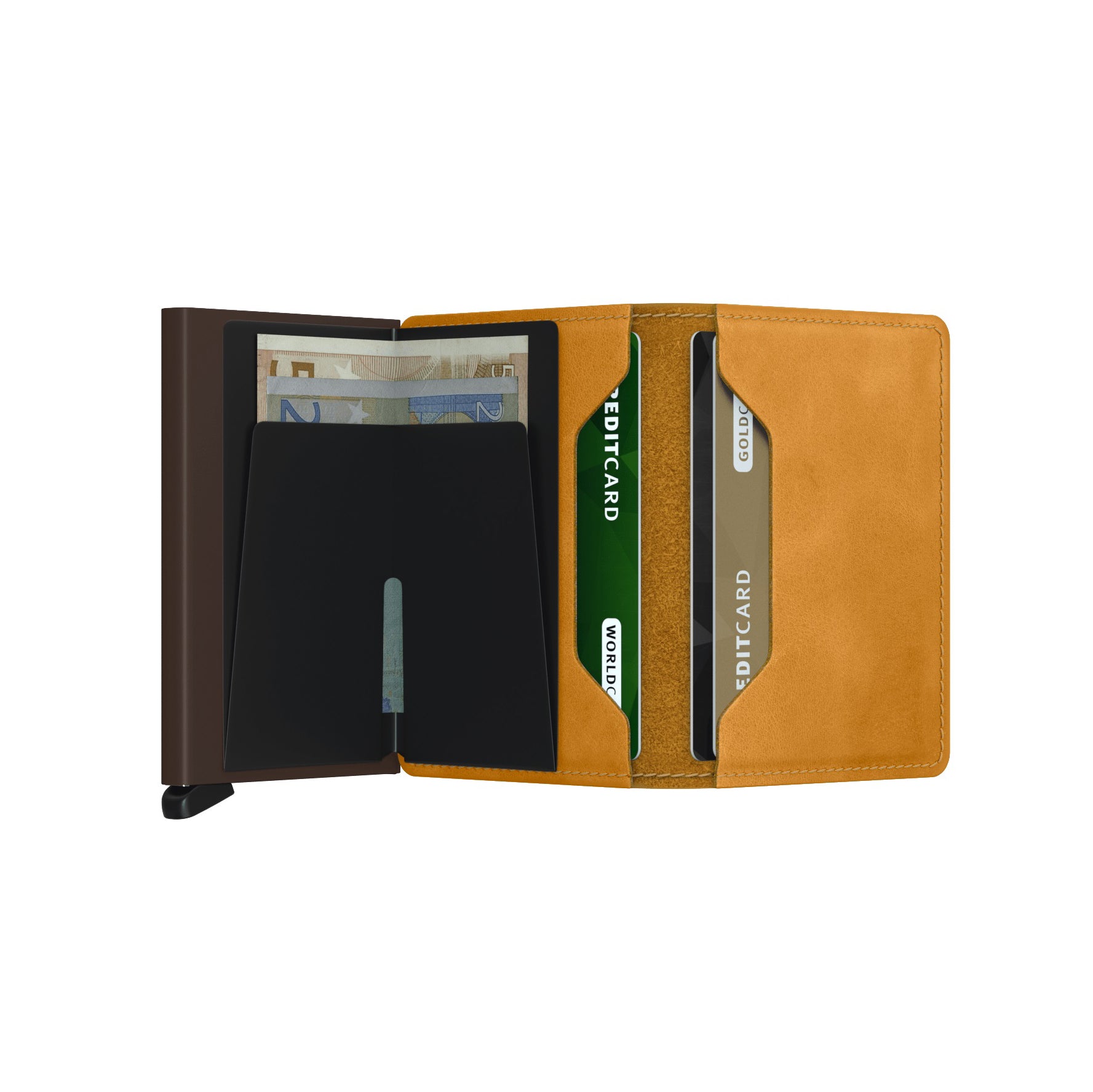 Secrid Slimwallet Vintage│art. SV-OCHRE│Pasjeshouder│geopend met contant geld
