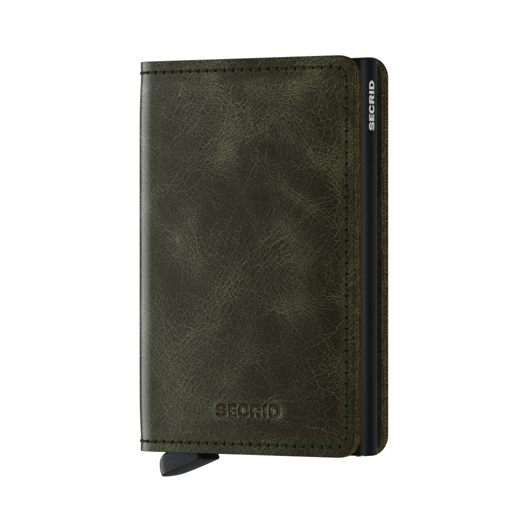 Secrid Slimwallet Vintage│art. SV-OLIVE-BLACK│Pasjeshouder│voorkant met witte achtergrond