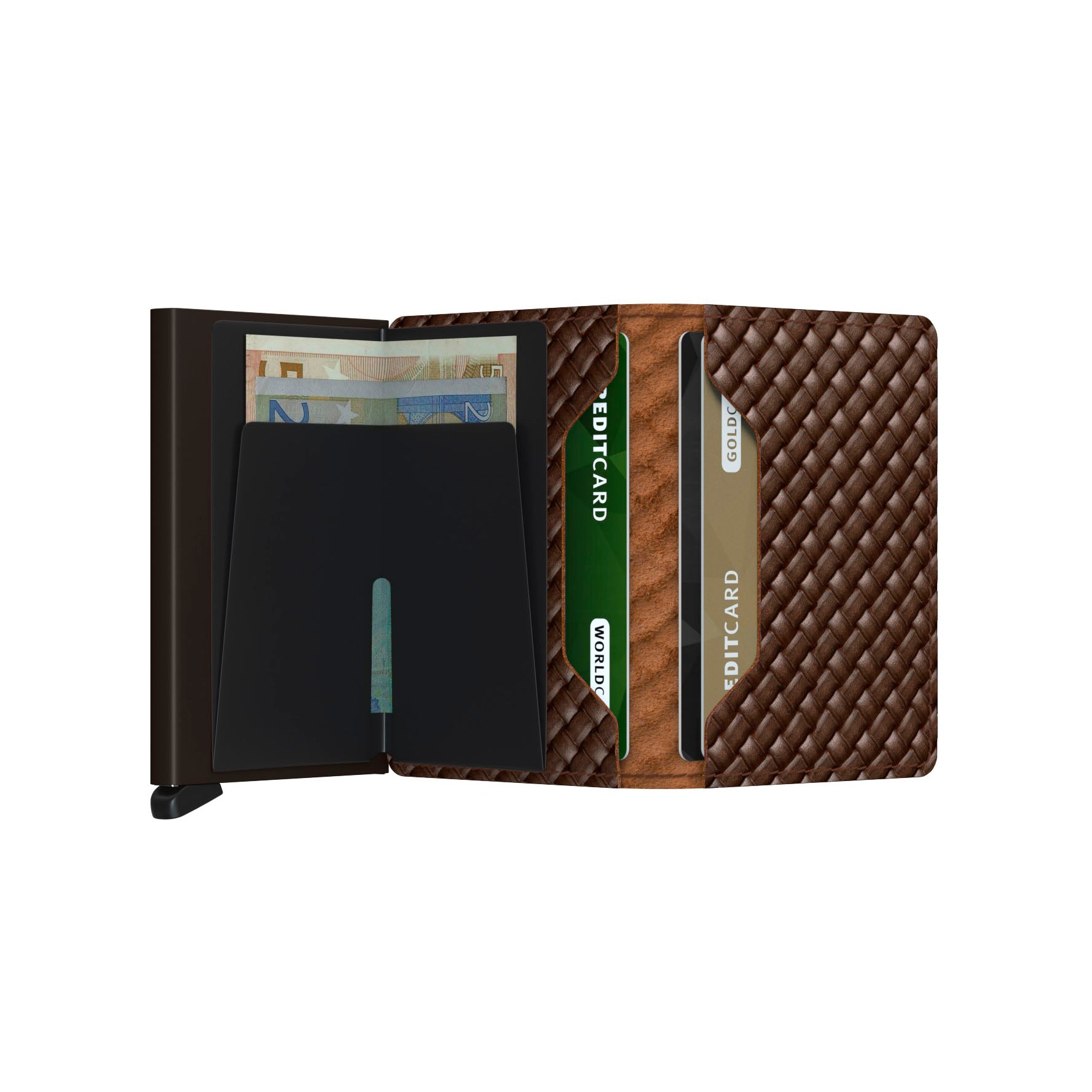 Secrid Slimwallet Basket│art. SBA-BROWN│Pasjeshouder│geopend met contant geld