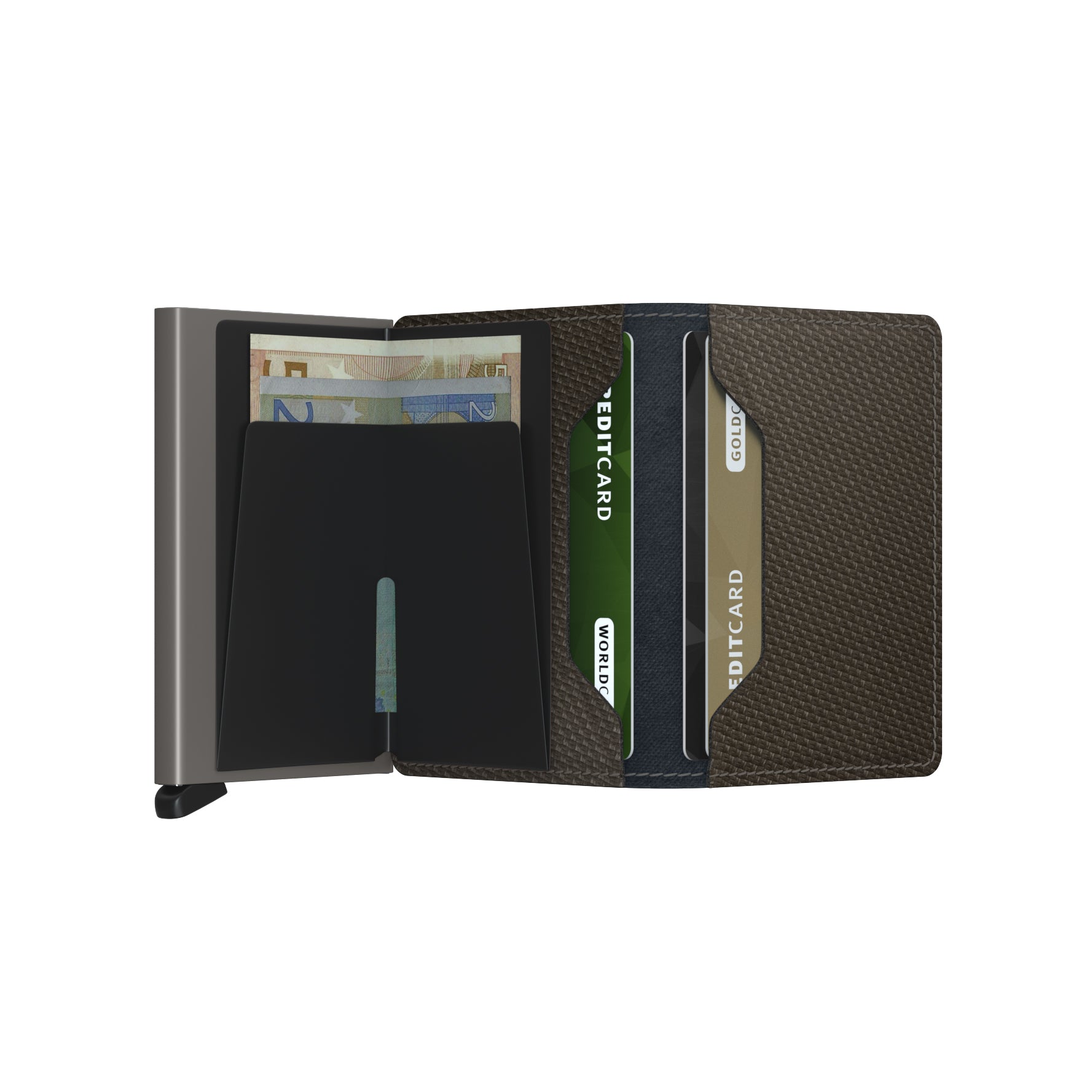Secrid Slimwallet Carbon│art. SCA-KHAKI│Pasjeshouder│open met contant geld