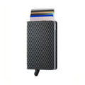 Secrid Slimwallet Cubic│art. SCU-BLACK-TITANIUM│Pasjeshouder│voorkant met uitgeschoven pasjes en clip