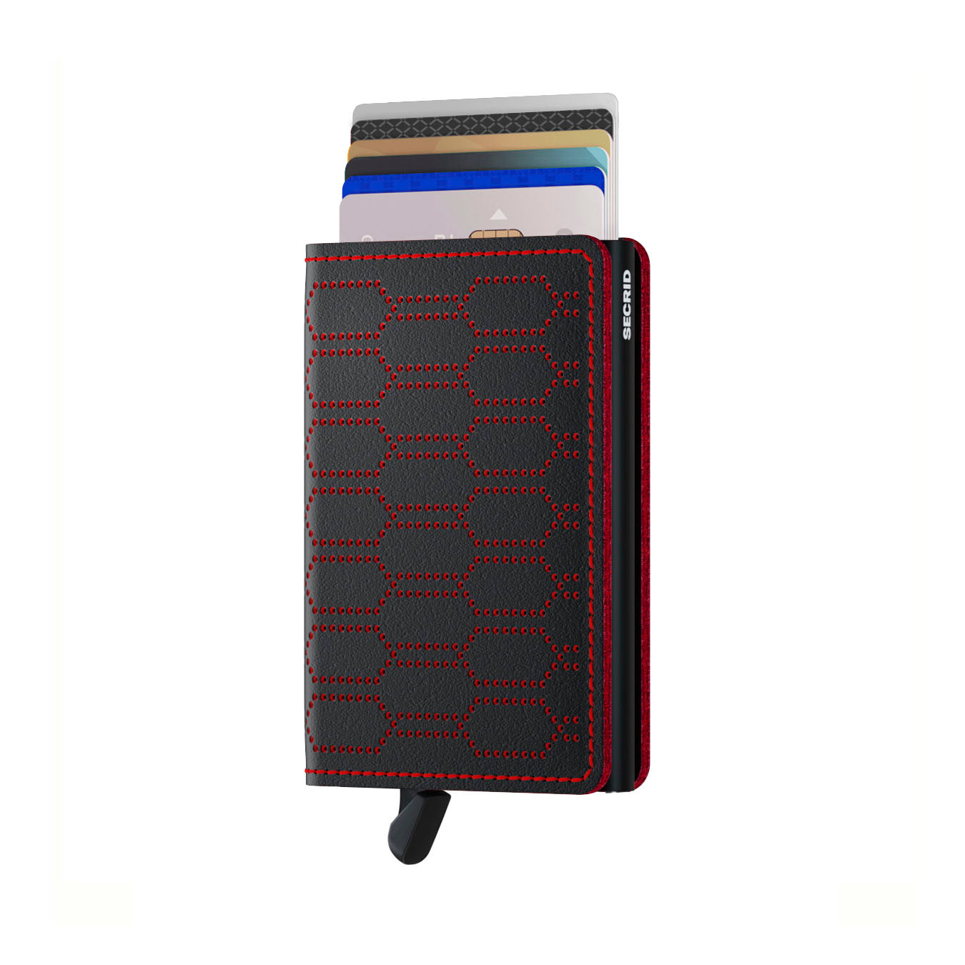 Secrid Slimwallet Fuel│art. SFU-BLACK-RED│Pasjeshouder│voorkant met uitgeschoven pasjes en clip