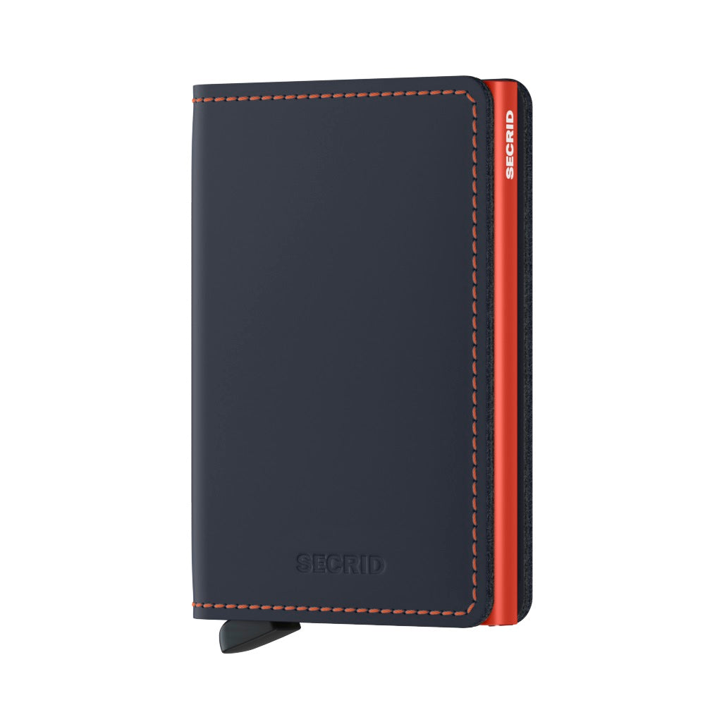 Secrid Slimwallet Matte│art. SM-NIGHTBLUE&ORANGE│Pasjeshouder│voorkant met witte achtergrond