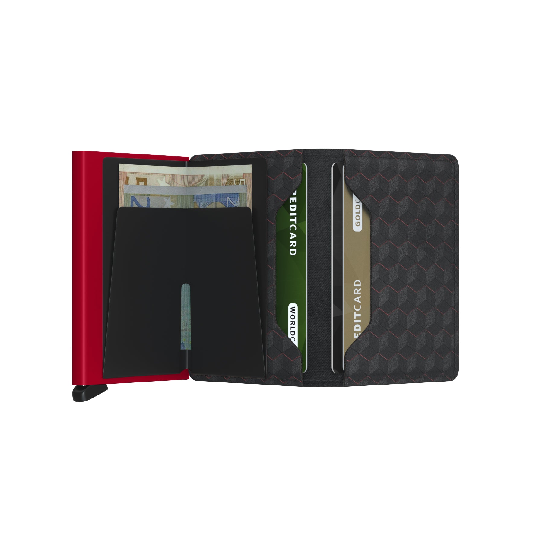 Secrid Slimwallet Optical│art. SOP-BLACK-RED│Pasjeshouder│open met contant geld