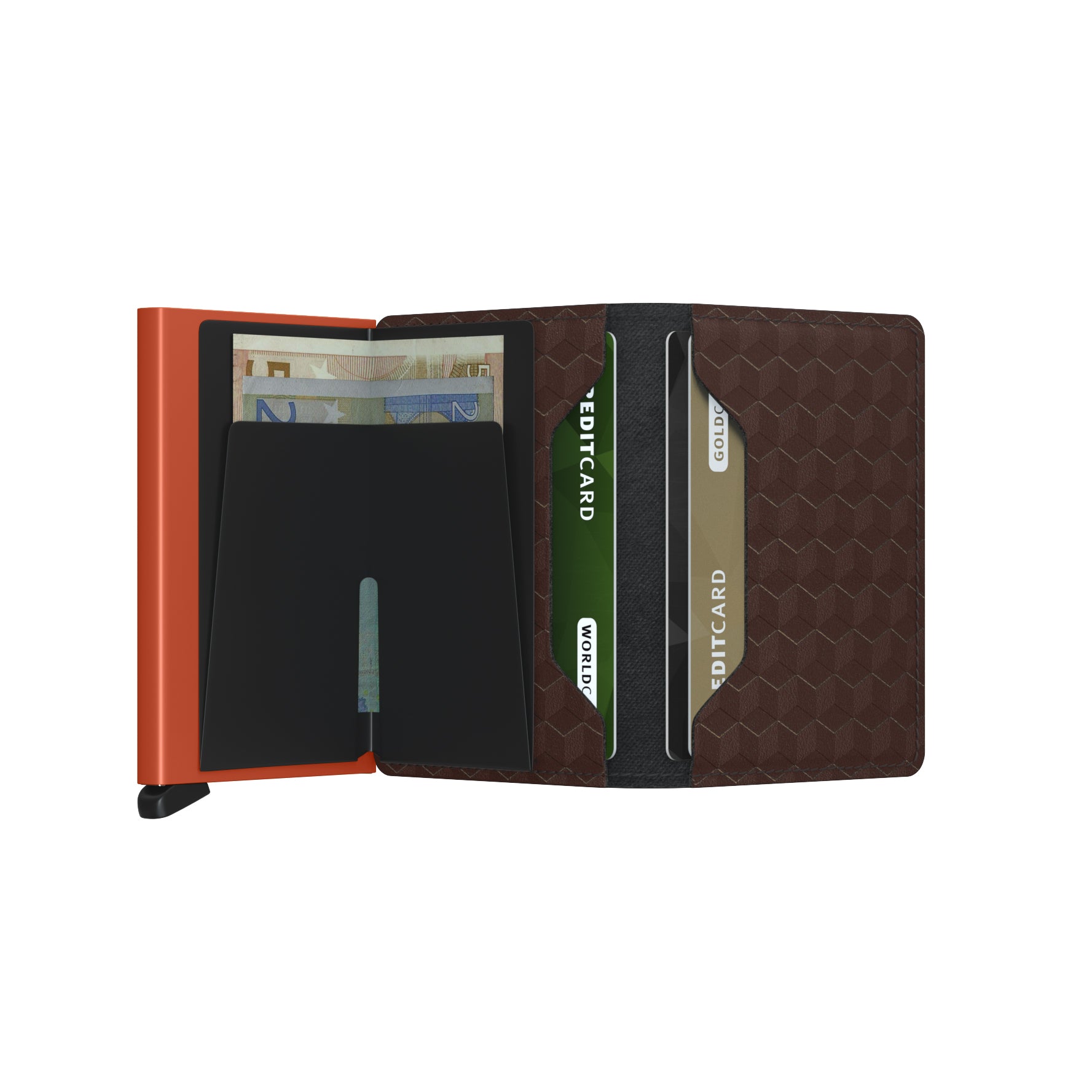 Secrid Slimwallet Optical│art. SOP-BROWN-ORANGE│Pasjeshouder│open met contant geld