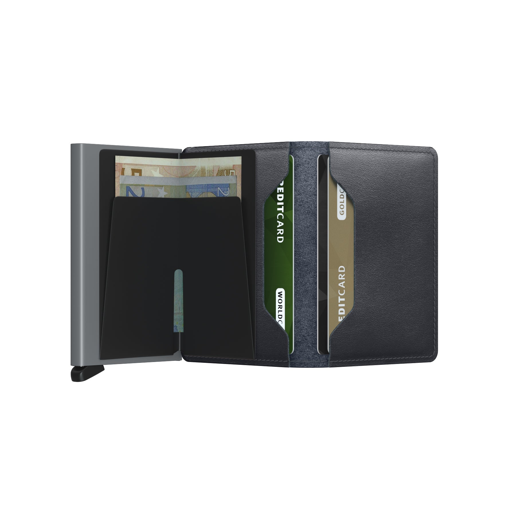 Secrid Slimwallet Original│art. SO-GREY│Pasjeshouder│open met contant geld