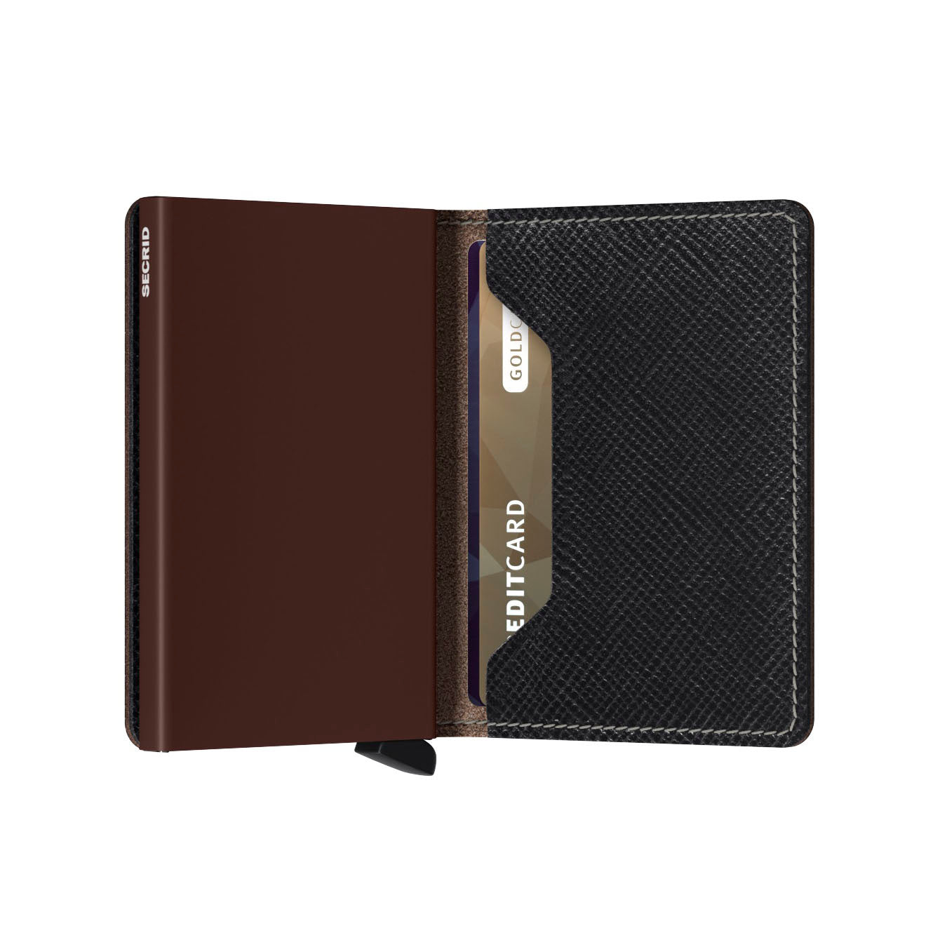 Secrid Slimwallet Saffiano│art. SSA-BROWN│Pasjeshouder en Portemonnee│half open