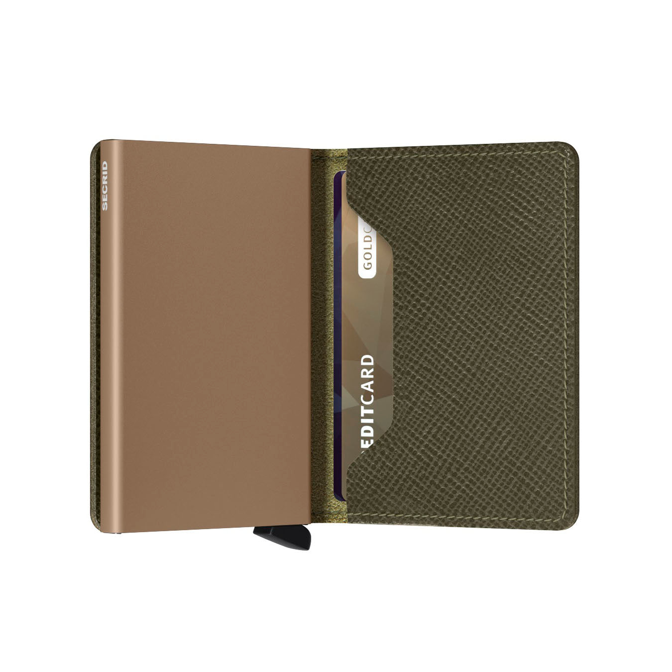 Secrid Slimwallet Saffiano│art. SSA-OLIVE│Pasjeshouder en Portemonnee│half open