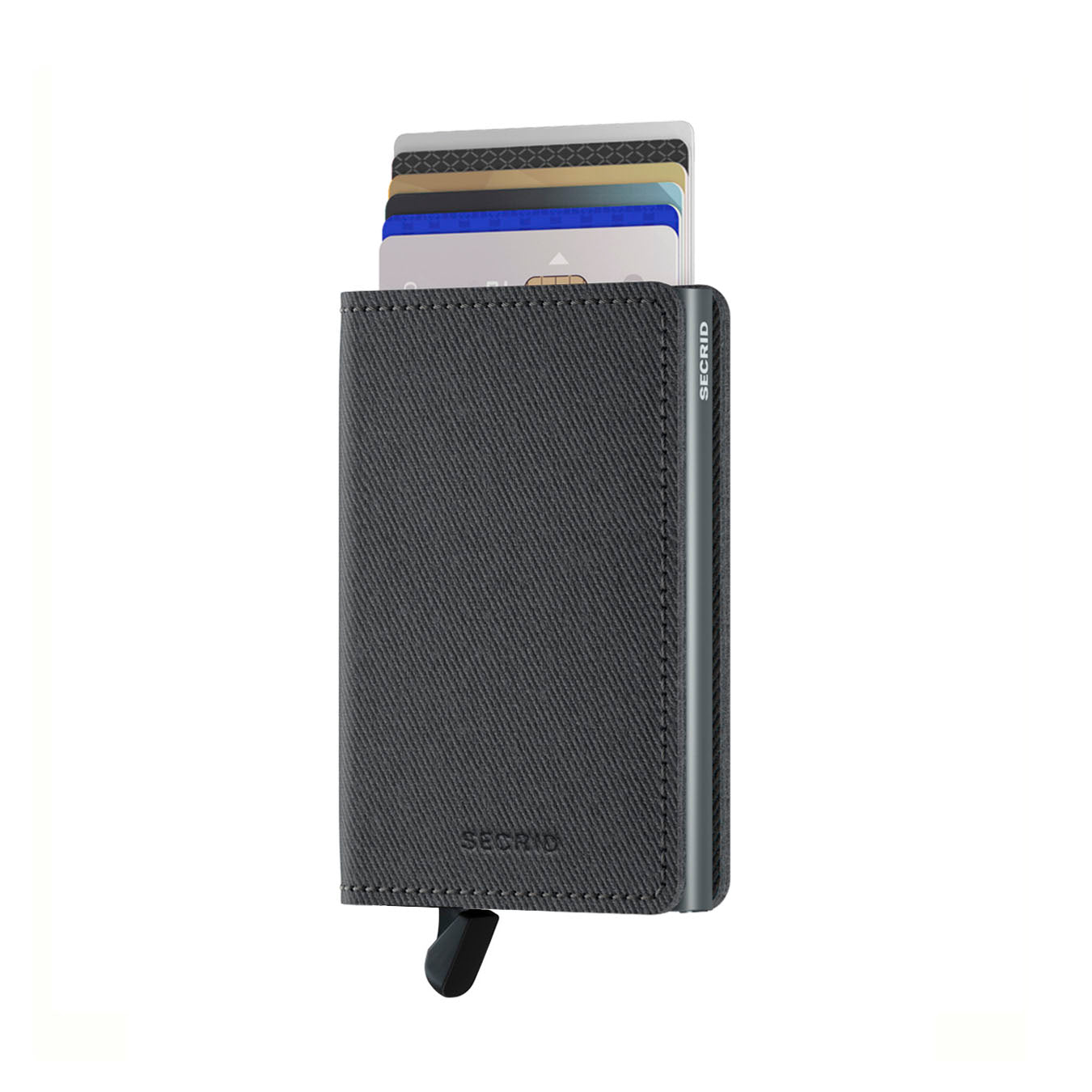 Secrid Slimwallet Twist│art. STW-GREY│Pasjeshouder│voorkant met uitgeschoven pasjes en clip