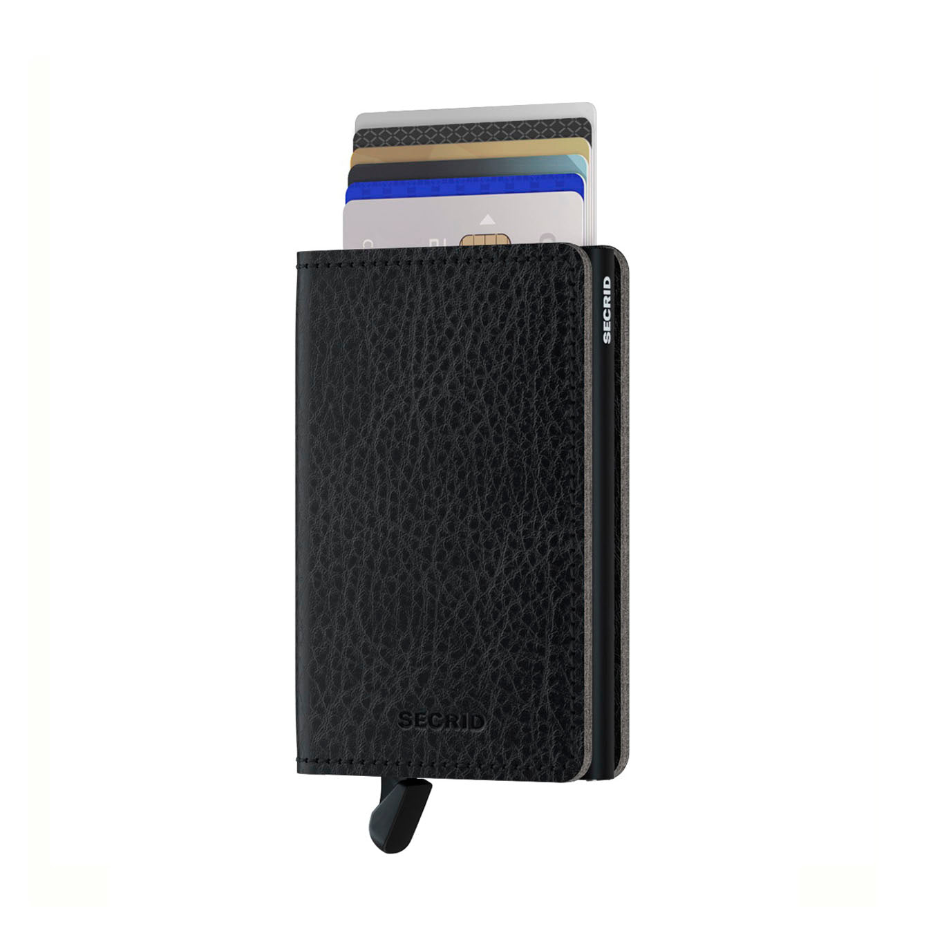 Secrid Slimwallet Veg│art. SVG-BLACK-BLACK│Pasjeshouder│voorkant met uitgeschoven pasjes en clip