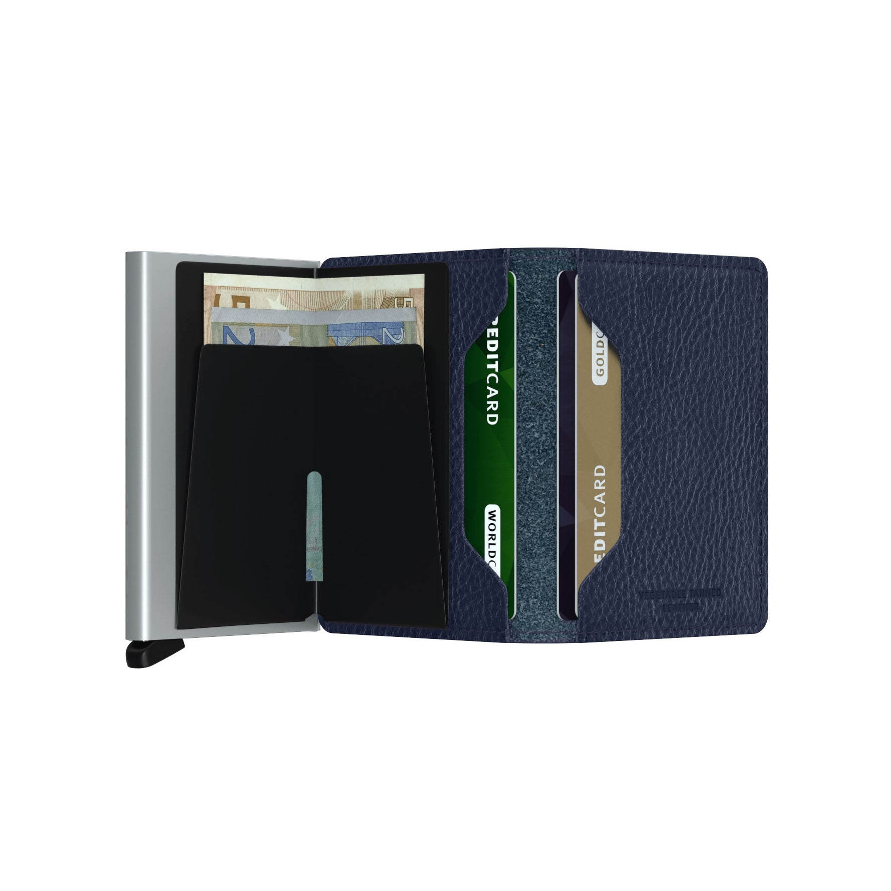 Secrid Slimwallet Veg│art. SVG-NAVY-SILVER│Pasjeshouder│geopend met contant geld
