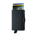Secrid Twinwallet Perforated│art. TPF-BLACK│Pasjeshouder│voorkant met uitgeschoven pasjes en clip