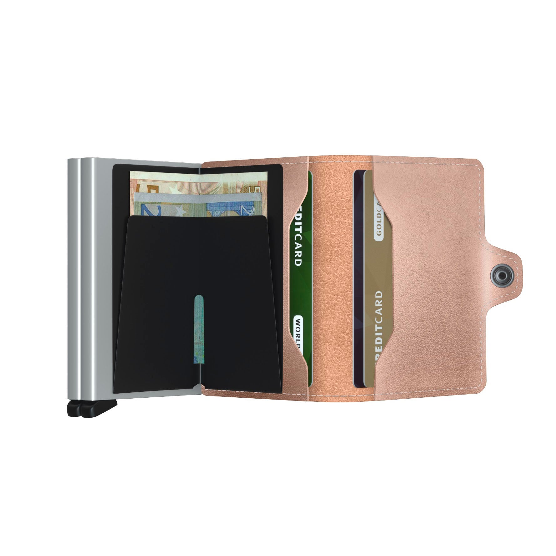 Secrid Twinwallet Metallic│art. TME-ROSE│Pasjeshouder│geopend met contant geld