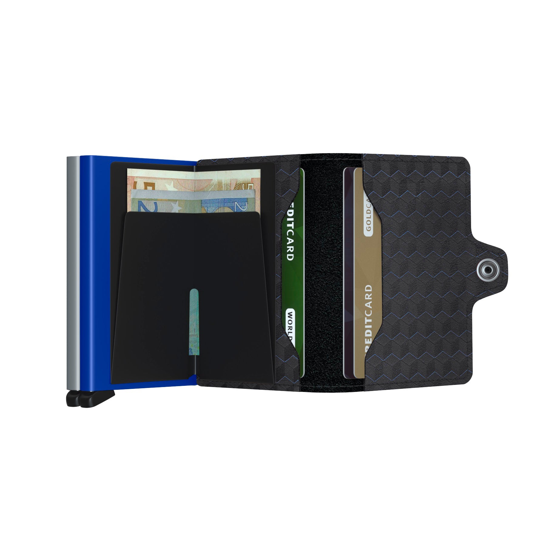 Secrid twinwallet Optical│art. TOP-TITANIUM-BLUE│Pasjeshouder│geopend met contant geld