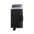 Secrid Twinwallet Saffiano│art. TSA-BROWN│Pasjeshouder│voorkant met uitgeschoven pasjes en clip