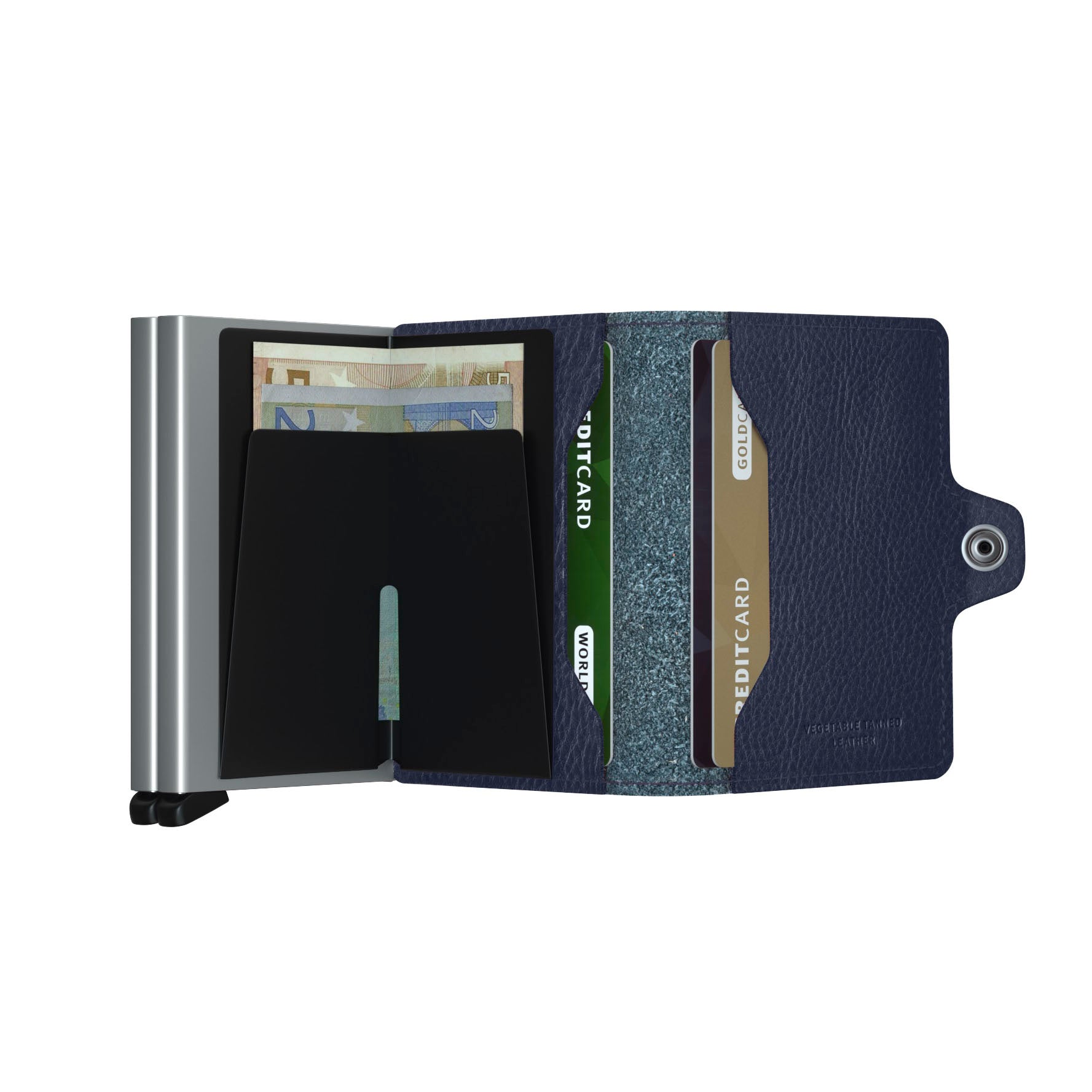 Secrid Twinwallet Veg│art. TVG-NAVY-SILVER│Pasjeshouder en Portemonnee│geopend met contant geld