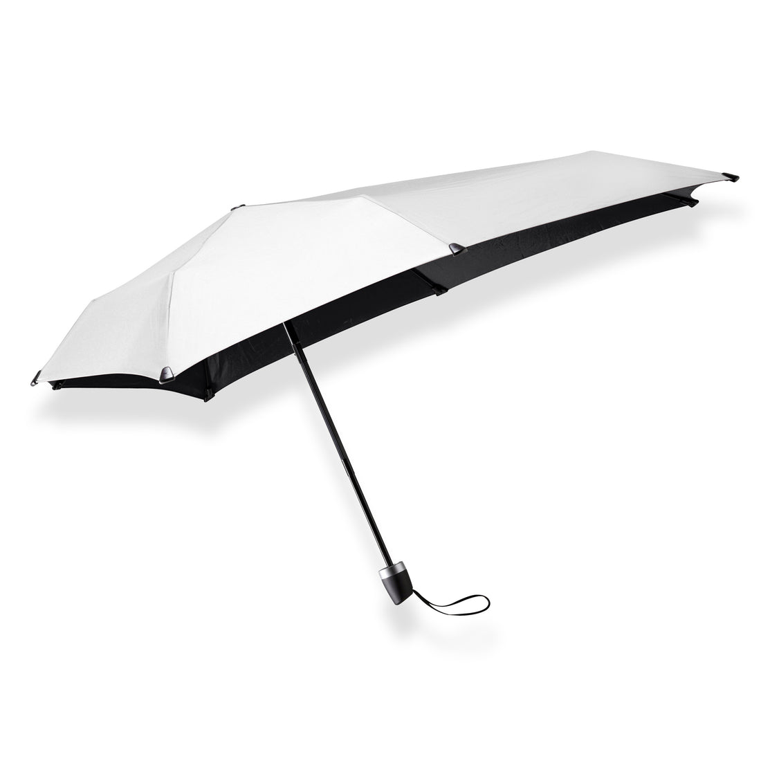 Senz Stormparaplu Mini│Opvouwbaar │Shiny Silver│Senz Umbrella│product foto open zijkant