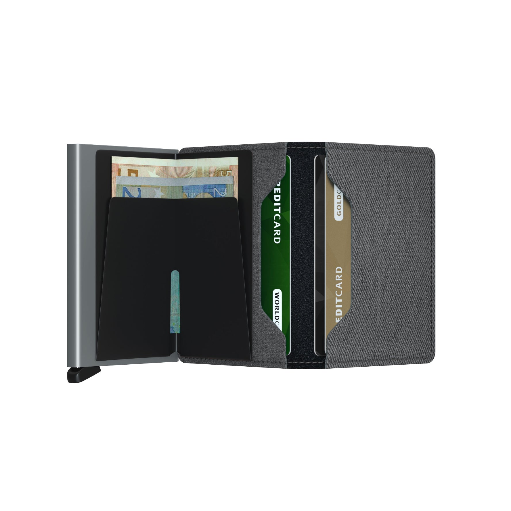 Secrid Slimwallet Twist│art. STW-GREY│Pasjeshouder│open met contant geld