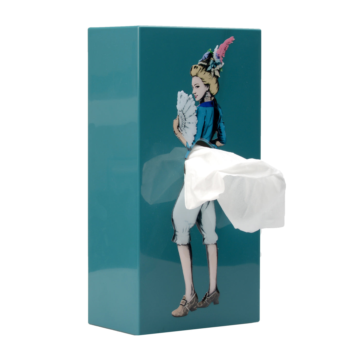 Tissue Up Girl Tissuebox│Blue│retro Pin Up Zakdoekhouder│foto front zijkant