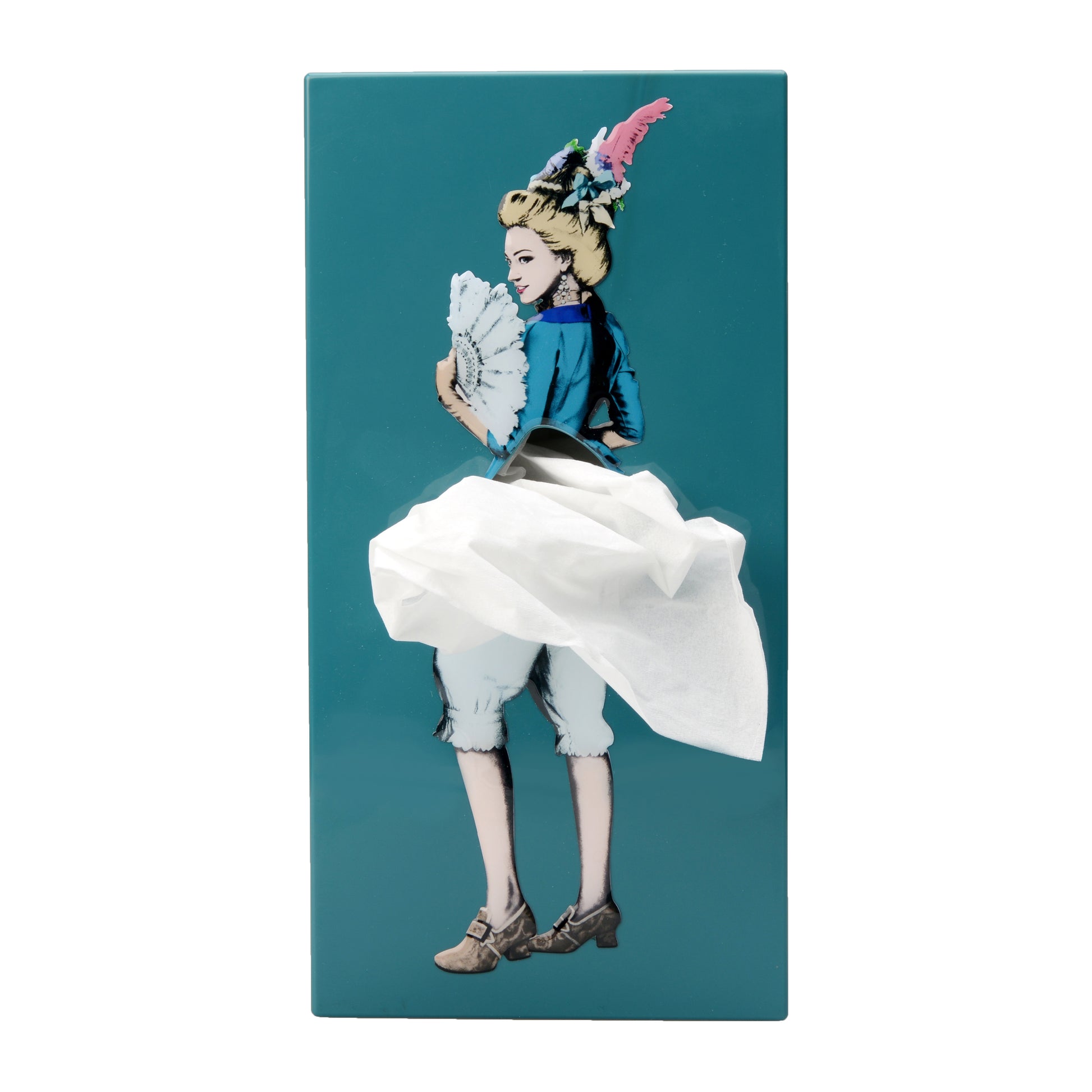 Tissue Up Girl Tissuebox│Blue│retro Pin Up Zakdoekhouder│foto front