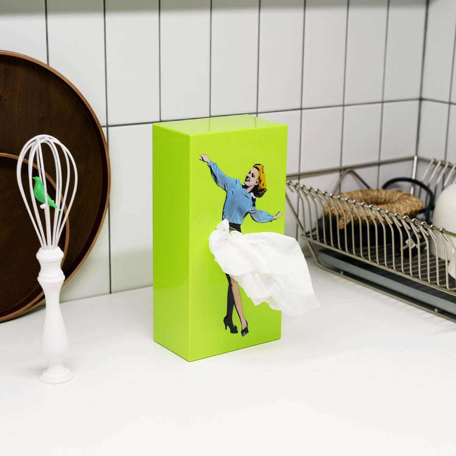 Tissue Up Girl Tissuebox│Groen│Retro Pin-Up zakdoekhouder│foto op keukenblad_B
