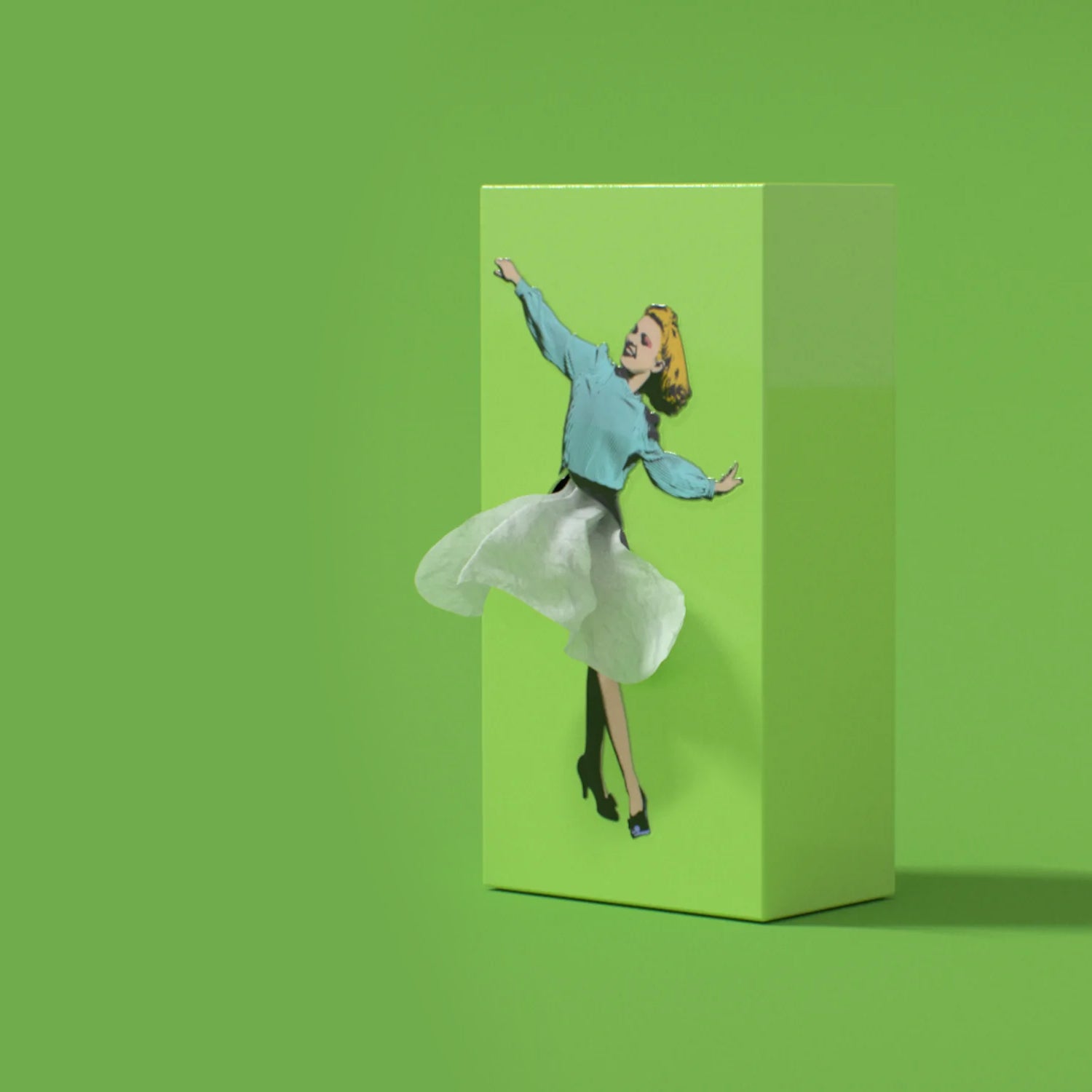 Tissue Up Girl Tissuebox│Groen│Retro Pin-Up zakdoekhouder│foto groene achtergrond