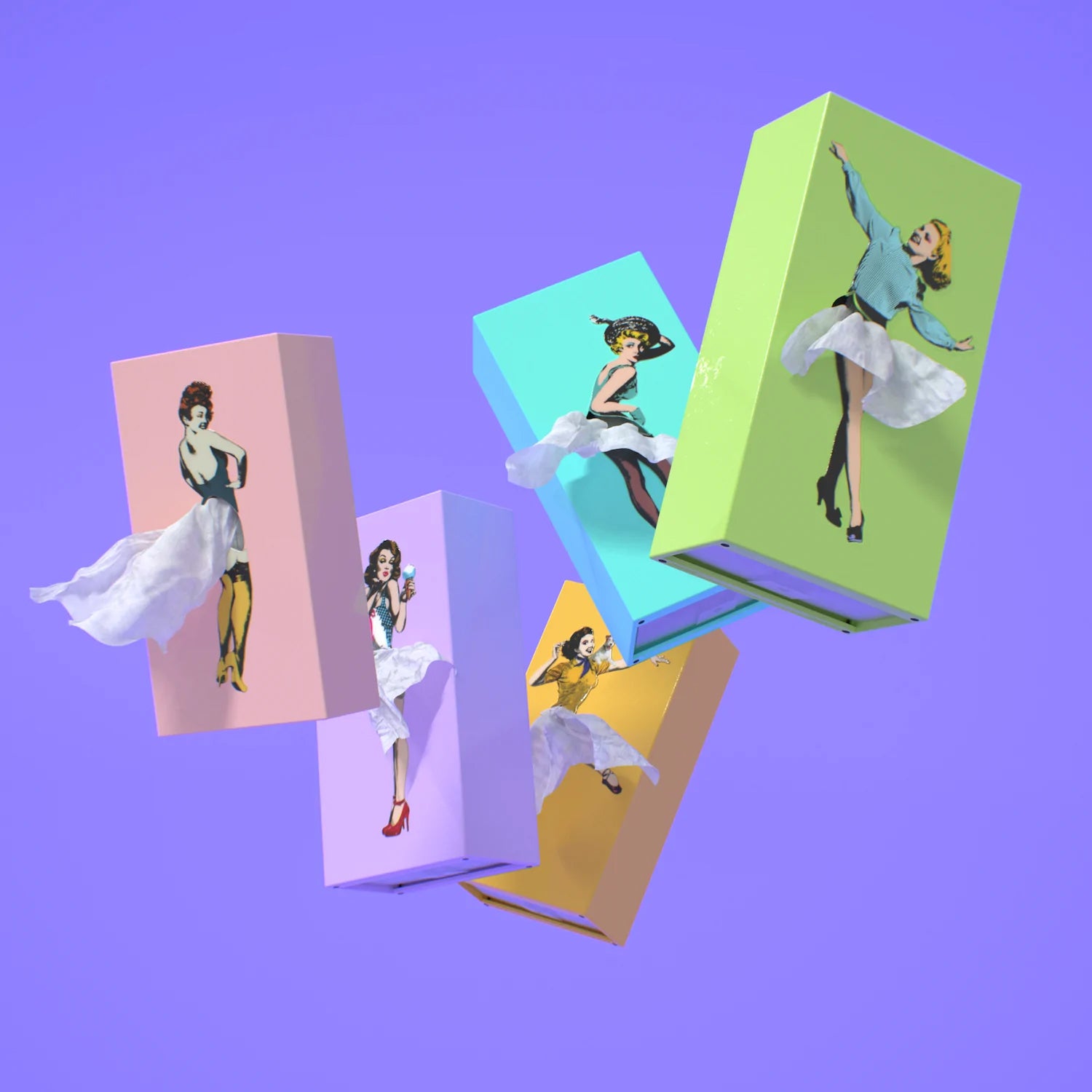Spextrum Tissue Up Girl Tissuebox│Orange - Yellow│Retro Pin-Up│Zakdoekhouder│groep zwevend