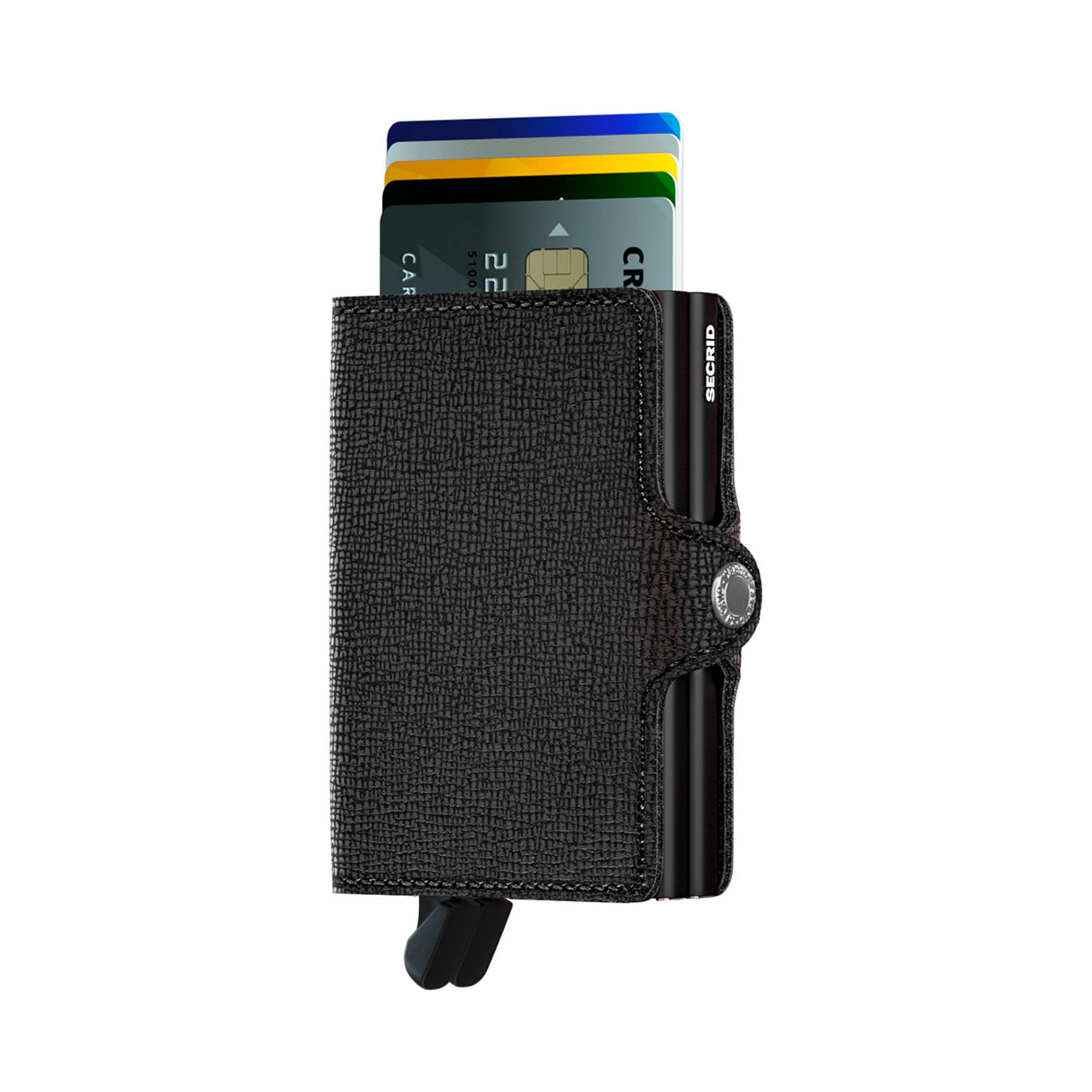 Secrid Twinwallet Crisple│art. TC-BLACK│pasjeshouder│voorkant met uitgeschoven pasjes en clip