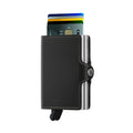 Secrid Twinwallet Original│art. TO-BLACK│Pasjeshouder│voorkant met uitgeschoven pasjes en clip
