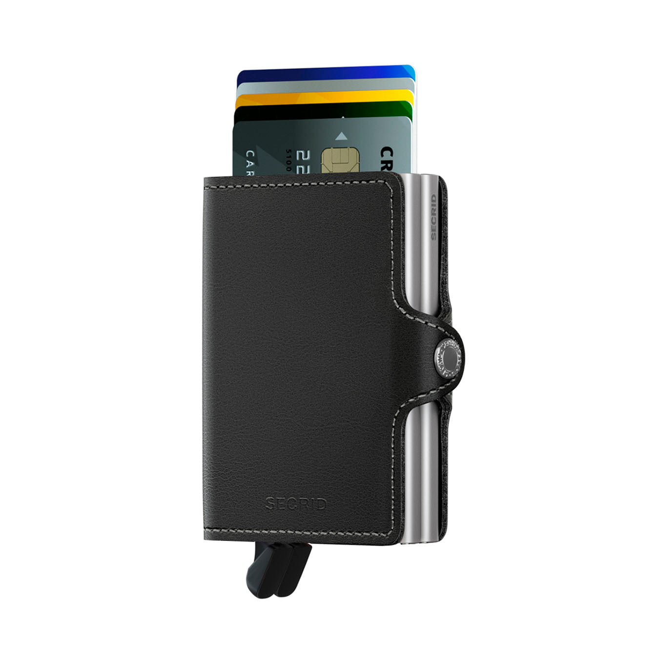 Secrid Twinwallet Original│art. TO-BLACK│Pasjeshouder│voorkant met uitgeschoven pasjes en clip