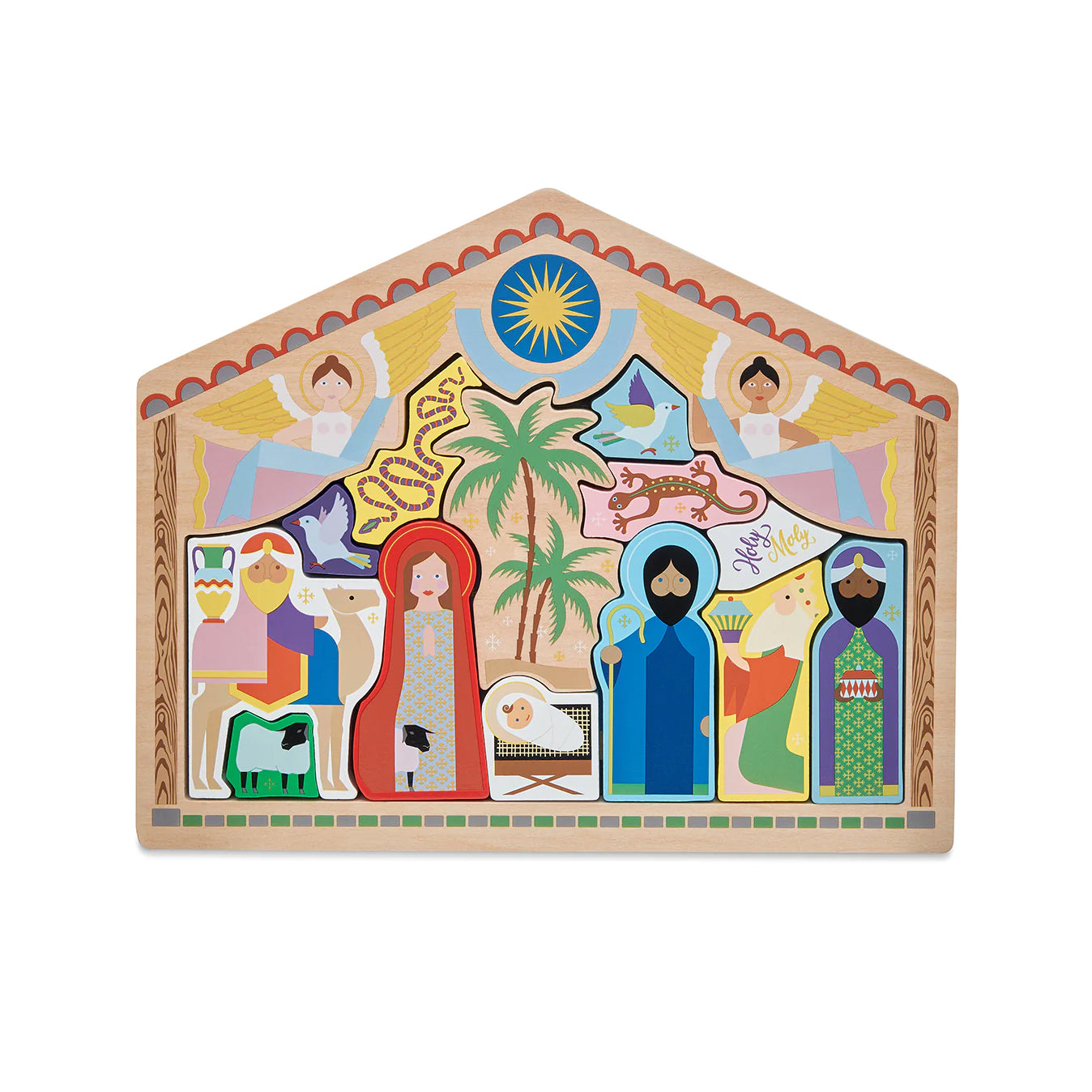 Kerststal The Crib│Buro Berger│art. P12-01│vooraanzicht met puzzelstukken in bord