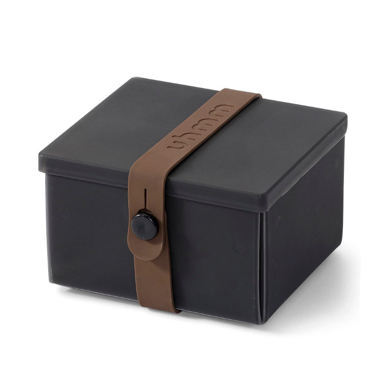 Uhmm 02 Opvouwbare Lunchbox Black Chalk│art. 981279│vooraanzicht met Strap in Bruin