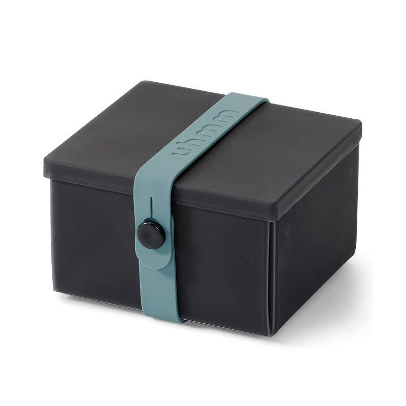 Uhmm 02 Opvouwbare Lunchbox Black Chalk│art. 981279│vooraanzicht met strap Petrol