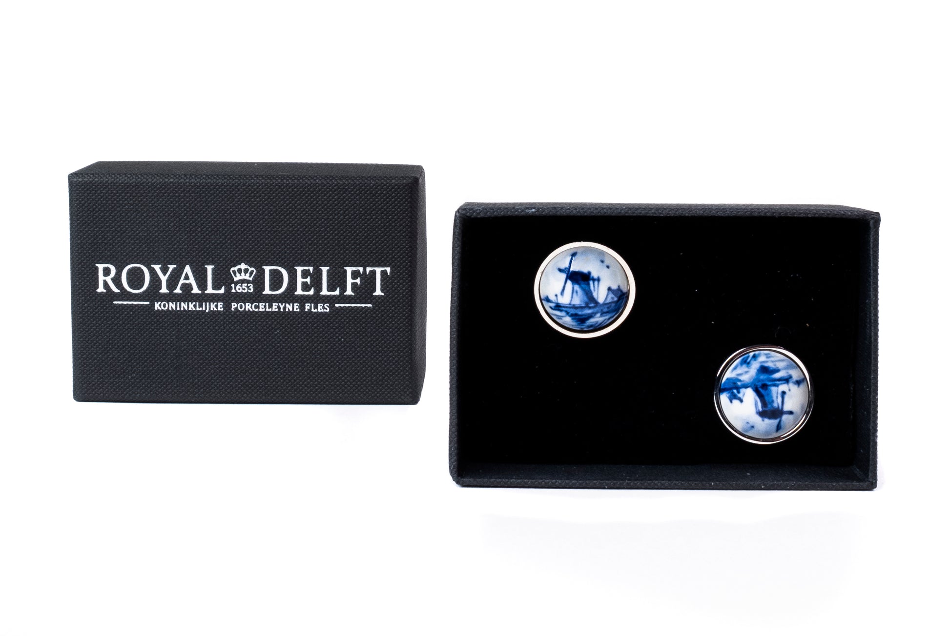 Manchetknopen Rond Molen│Royal Delft│Delfts Blauw│verpakking