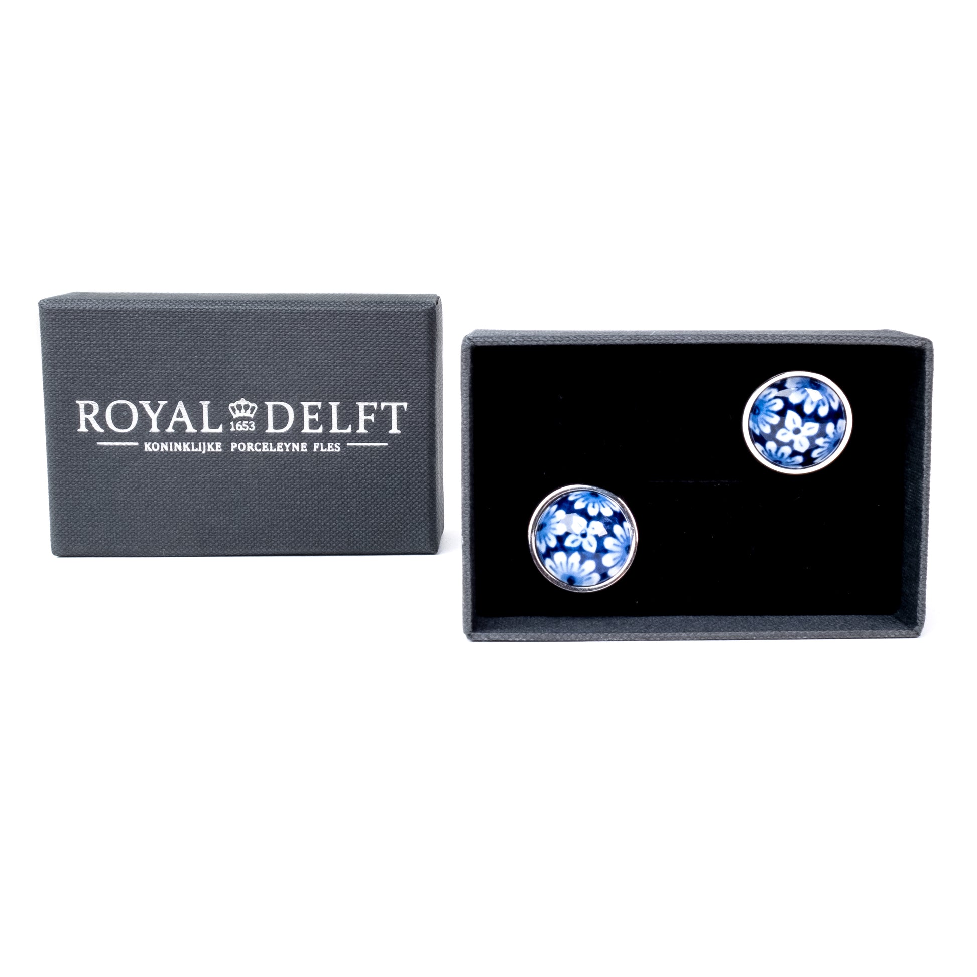 Manchetknopen Royal Delft│Rond Bloem│Delfts Blauw│verpakking