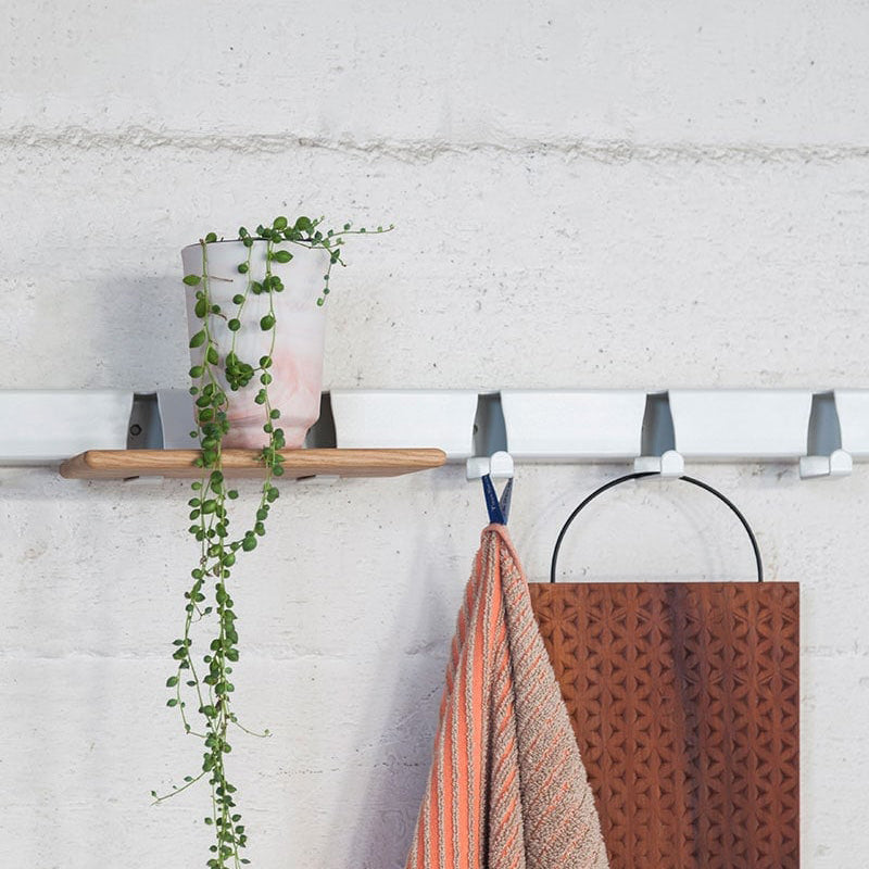 Coatrack by the Meter 100cm Wit│Wandkapstok│Vij5│met eiken plankje