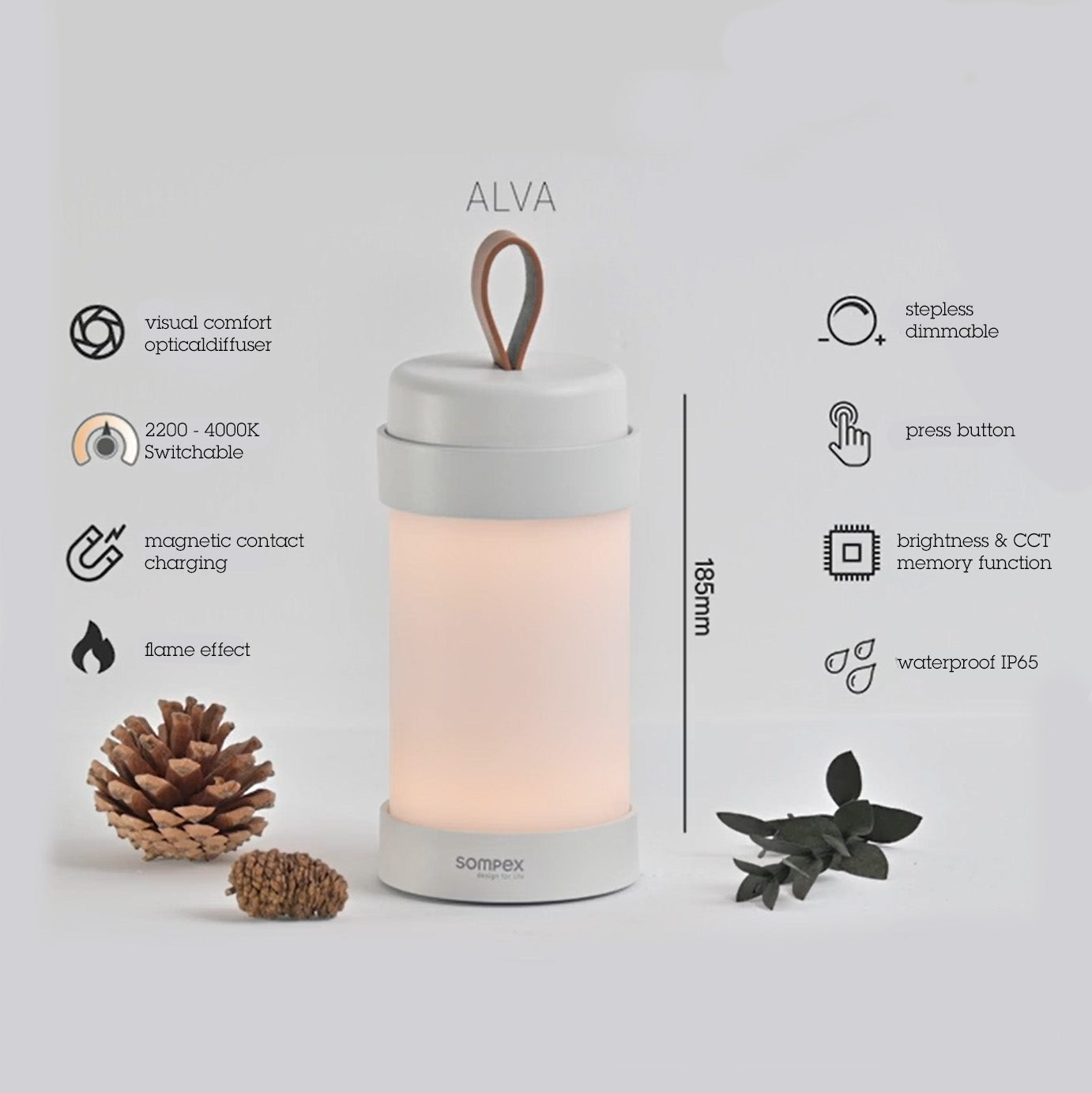 Alva Oplaadbare Tafellamp Antraciet│Buitenverlichting│Sompex│art. 78442│met alle functies