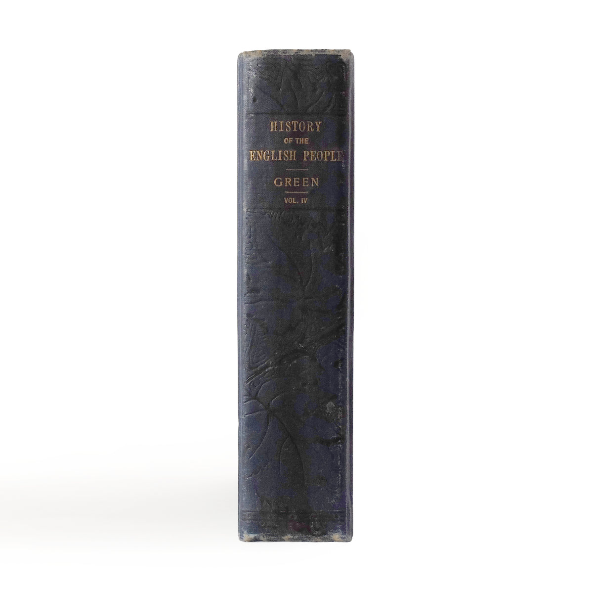 About Blanks notitieboek van de donkerblauwe skai kaft van History of the English People van J.R. Green, staand met de titel op de zijkant