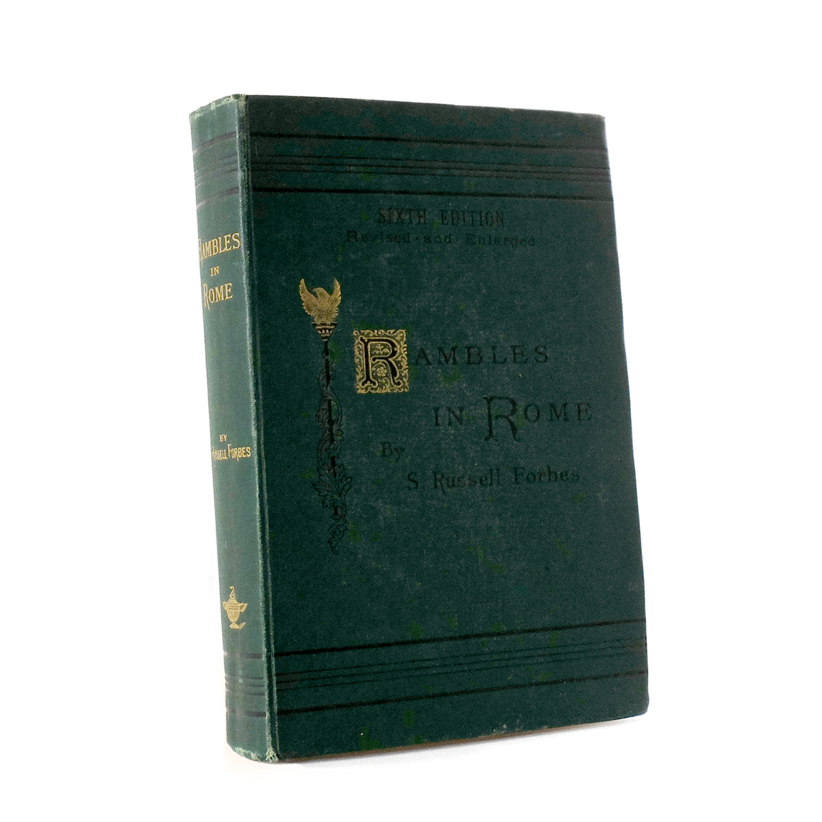About Blanks notitieboek van de groen linnen kaft van Rambles in Rome, vooraanzicht