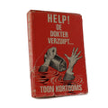 About Blanks notitieboek van de rode kaft van Help! de dokter verzuipt van Toon Kortooms, vooraanzicht schuin