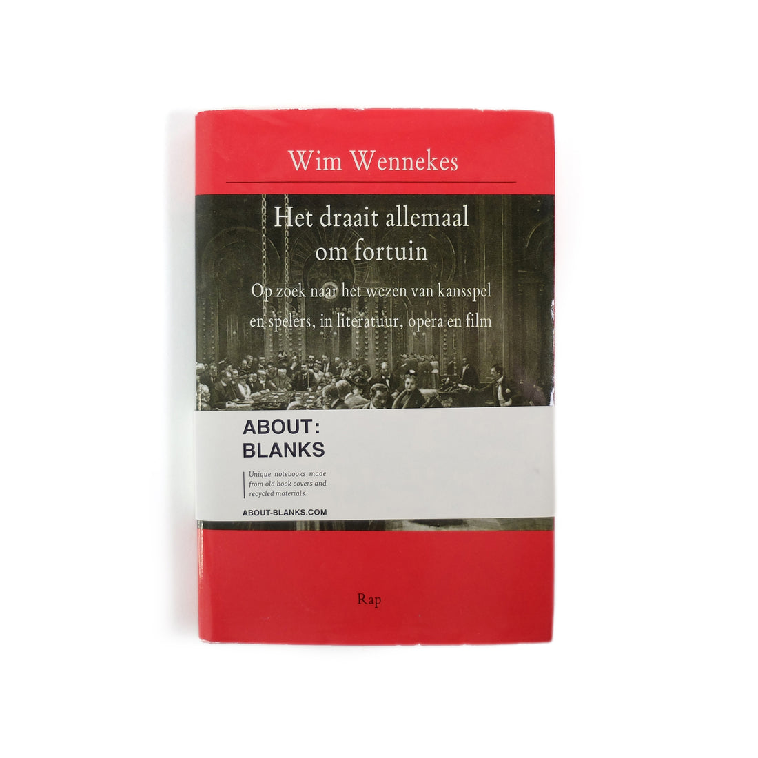 About Blanks notitieboek van de stofomslag met casinofoto van Het draait allemaal om fortuin, vooraanzicht schuin