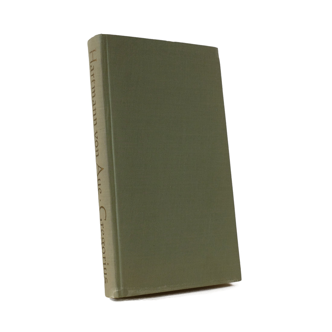 About Blanks notitieboek van de lichtgroene linnen kaft van Gregorius van Hartmann von Aue, vooraanzicht schuin