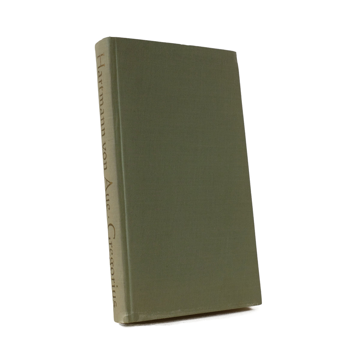 About Blanks notitieboek van de lichtgroene linnen kaft van Gregorius van Hartmann von Aue, vooraanzicht schuin