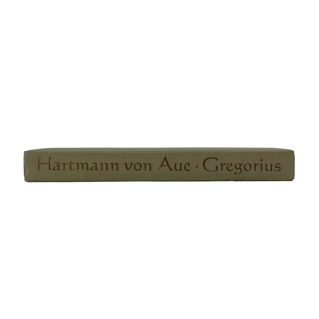 About Blanks notitieboek van de lichtgroene linnen kaft van Gregorius van Hartmann von Aue, vooraanzicht schuin
