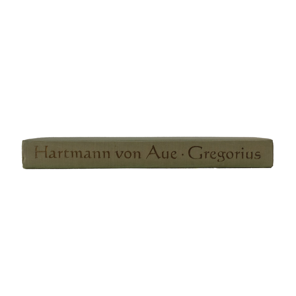 About Blanks notitieboek van de lichtgroene linnen kaft van Gregorius, zijkant liggend met de titel