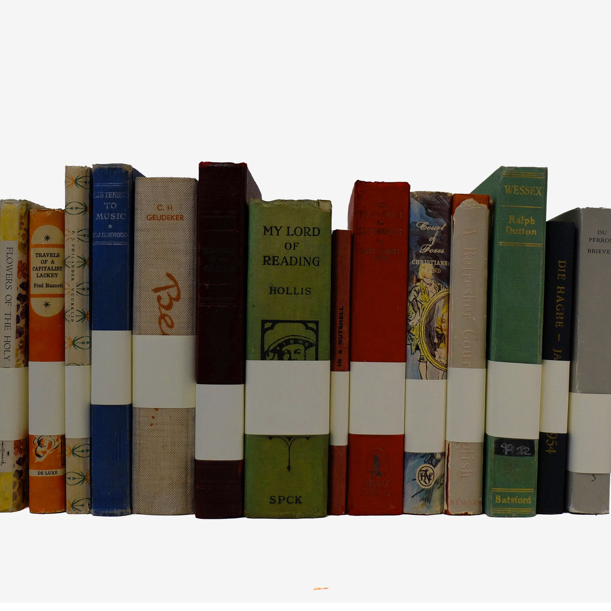 Verschillende About Blanks notitieboeken van oude boekkaften, staand naast elkaar