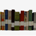 Verschillende About Blanks notitieboeken van oude boekkaften, staand naast elkaar